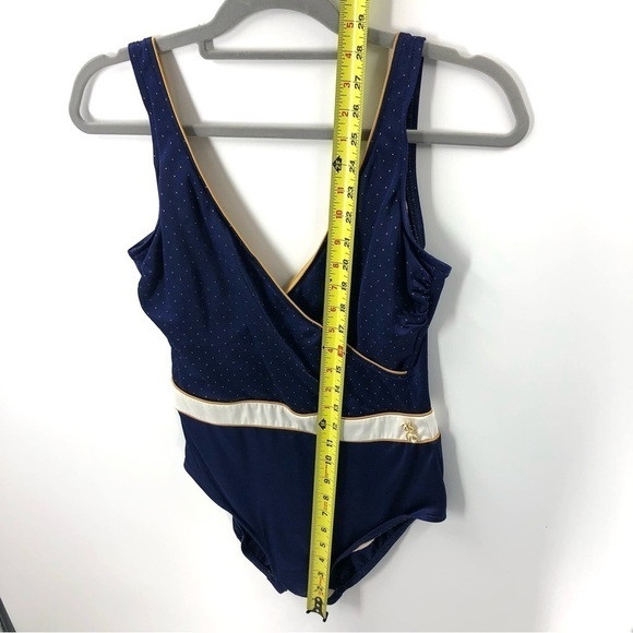 Vintage Robby Len One Piece Swimsuit Bathing Suit Nautical Blue Gold Sz 14 - Picture 10 of 15